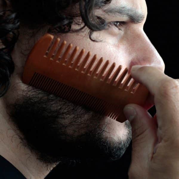 Pearwood Beard Comb in use