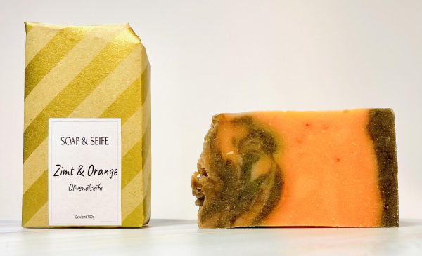Cinnamon and Orange Bar of soap with packaging